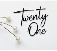 21st Birthday Cake Topper Twenty One Acrylic Script Cake Decoration Elegant Modern Laser Cut Design (Black Mirror Acryl)