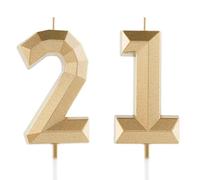21st Birthday Candle Gold Number 21 Candles 3D Design Cake Topper Decorations Happy Birthday Candle for Women Men Wedding Anniversary Celebrations Party Supplies