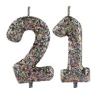 21st Birthday Candle Pretty Multicolour Glitter Number 21 Candles Cake Topper Decorations Happy Birthday Candle for Girls Boy Women Anniversary Celebrations Party Supplies