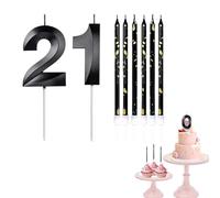 21st Birthday Candles Black Number 21 Candles for Birthday Cake with Black Long Candles, Black 21 Candles for Cake Birthday Cake Topper Decorations for Girls Boys Birthday Party