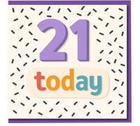 21st Birthday Card - 21 Today - Bold Purple Number with Colourful Letters and Sprinkle Pattern - Fun Modern Design for Him or Her