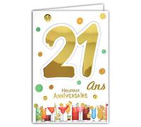 21st Birthday Card 69-2023 Young Man Woman Student Reading Books Diploma Owl Stars