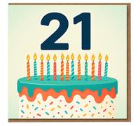 21st Birthday Card - Big 21 with Colourful Cake, Sprinkles and Candles - Bright Fun Milestone Card for Him or Her, Friend or Family