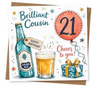 21st Birthday Card, Brilliant Cousin, Golden Ale Cheers