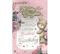 "21st Birthday Card for Daughter - Large Glitter Luxury Greeting Card with 8-Page Insert - Cute Teddy Bear & Floral Design - Keepsake Happy Birthday Card for Her"