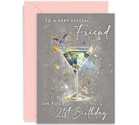 21st Birthday Card for Female Friend - Age 21 Years old - Special Friend Bday Gift - Cocktail Design - Contemporary Present for Her | Blank Inside