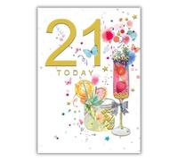21st Birthday Card for Girls with Party Cocktails - 8.5 x 6 Inches - Words and Wishes