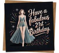 21st Birthday Card for Her - “Have a Fabulous 21st Birthday” - Glam Dress Illustration, Rose Gold Script - 145mm x 145mm Square Greeting Card with Kraft Envelope