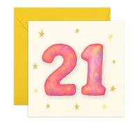 21st Birthday Card for Her Him - 21" with Stars -Gifts for Son, Daughte, Niece, Nephew, Grandson, Granddaughter, Brother, Sister - Turning Twenty One - Comes with Envelope and Stickers