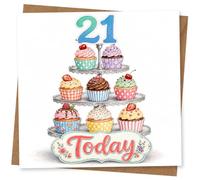 21st Birthday Card for Her or Him, Cupcake Display with '21 Today' Message, Cute Celebration Card
