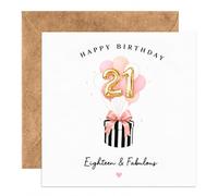 21st Birthday Card for Her with Gold Foil 21 Balloon and 'Eighteen & Fabulous' Text, Blank Inside with Kraft Envelope, Daughter Granddaughter Niece Greeting Card