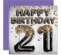 21st Birthday Card for Men - Black & Gold Glitter Balloons - Happy Birthday Cards for 21 Year Old Man Son Brother Uncle Cousin, 145mm Bday Greeting Cards Gift
