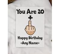 21st Birthday Card Gift - You Are 20 Plus Middle Finger (One) Any Name - Personalised Funny Cute Rude Twenty First Birthday Present