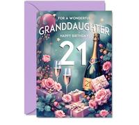 21st Birthday Card Granddaughter - Pink Presents Champagne Bottle - Gorgeous Pretty Beautiful Birthday Cards for 21 Year Old Woman Women, 5x7 Inch Greeting Cards Gift