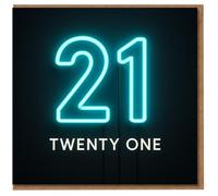 21st Birthday Card - Neon Effect 21 Design - Modern Twenty One Milestone Greeting - Blank Inside - For Him or Her