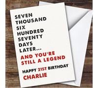 21st Birthday Card Personalised And Still You're Still A Legend | Custom Card Personalised Cards, For Anyone, Milestone Birthdays, Birthday, 21st