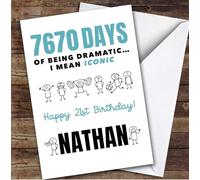 21st Birthday Card Personalised Blue Funny Male Doodle Days Of Being Dramatic | Custom Card Personalised Cards, For Anyone, For Him, Funny, Milestone Birthdays, Birthday, 21st