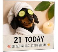 21st Birthday Card - Sit Back and Relax Funny Sausage Dog Birthday Card for 21 Year old twenty one, twenty first
