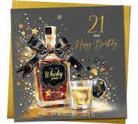 21st Birthday Card | Whiskey Birthday Card for 21st Classic Mens Whiskey With Metallic Gold Envelope