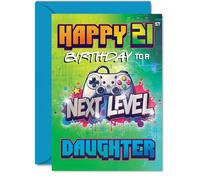 21st Birthday Cards for Daughter - Next Level - Happy Birthday Card for 21 Year Old Girl Daughter from Mum Dad, A5 Bday Greeting Cards