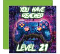 21st Birthday Cards for Men - Neon Video Gamer - Happy Birthday Card for 21 Year Old Man Cousin Friend Colleague Brother, 145mm Bday Greeting Cards