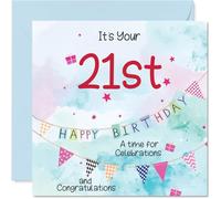 21st Birthday Cards for Men - Party Bunting - Happy Birthday Card for 21 Year Old Man Friend Brother Grandson Cousin, 145mm Bday Greeting Cards