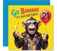 21st Birthday Cards for Men Women - Monkey Go Bananas It's Your Birthday! - Happy Bday Card for 21 Year Old Man Woman Auntie Niece Sister Colleague, 145mm Bday Greeting Cards