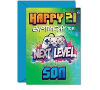 21st Birthday Cards For Son - Next Level - Happy Birthday Card for 21 Year Old Man Nephew Brother Uncle Nephew, 5x7 Inch Bday Greeting Cards
