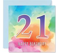 21st Birthday Cards for Women Men - Colourful Watercolour Age - Happy Birthday Card for 21 Year Old Woman Man Sister Friend Cousin Uncle, 145mm Bday Greeting Cards