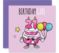 21st Birthday Cards for Women - Birthday Cake Girl Balloons - Happy Birthday Card for 21 Year Old Woman Sister Colleague Daughter Granddaughter, 145mm Bday Greeting Cards
