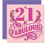 21st Birthday Cards for Women - Fabulous - Happy Birthday Card for 21 Year Old Woman Friend Colleague Cousin Daughter, 145mm Bday Greeting Cards
