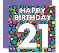 21st Birthday Cards for Women Men - Funky Rainbow Dots - Happy Birthday Card for 21 Year Old Woman Man Nephew Daughter Granddaughter Friend, 145mm Bday Greeting Cards