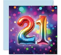 21st Birthday Cards for Women Men - Rainbow Foil Balloon - Happy Birthday Card for 21 Year Old Woman Man Niece Brother Sister Nephew, 145mm Bday Greeting Cards