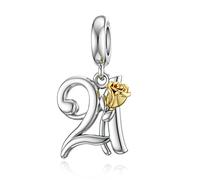 21st Birthday Charm for Pandora Bracelet Rose Dangle Charm Present