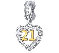 21st Birthday Charms fit Pandora Graduation Bracelet, 18k Gold Number 21 Charms, 925 Sterling Silver 21st Wedding Anniversary Heart Pendant Beads, Gifts for Cousin/Sister/Daughter