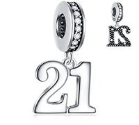 21st Birthday Dangle Charms fits Pandora Graduation Bracelet, 925 Sterling Silver 21 Anniversary Pendant Beads with Birthstones, Milestones Number 21 Years Gifts for Wedding/Wife