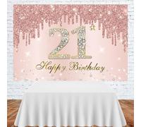21st Birthday Decorations Banner, 1 PCS Rose Gold Birthday Party Backdrop for Her,21st Birthday Pink Poster Fabric Banner,Anniversary Photo Booth Sign Poster Background for Girls Women, 100 x 150 cm