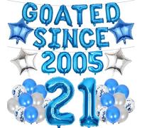 21st Birthday Decorations Boys Banners - 41 Pcs Blue Sliver GOATED SINCE 2005 Banner Decoration Star Number 21 Foil Balloon Confetti Balloons Set for 21 Years Old Boy Party Decor Supplies