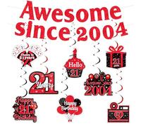 21st Birthday Decorations for Boys Girls, Red Black Awesome Since 2004 Banner Happy 21st Birthday Hanging Swirl Ceiling Happy 21st Birthdays Cheer to 21 Years Twenty-One Year Decor Supplies