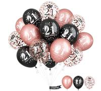 21st Birthday Decorations for Her, 15 Pcs Happy 21st Birthday Balloons Latex Helium Black Rose Gold Confetti Balloons for Girls Women Age 21 Years Old Birthday Celebration Party Decorations Supplies