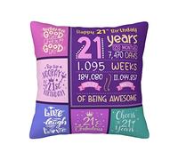 21st Birthday Decorations for Her, Best 21st Birthday Gifts for Her, Happy 21st Birthday, Female 21st Birthday Gifts Throw Pillow Covers 18 x 18 Inch, 21 Year Old Birthday Gifts for Her