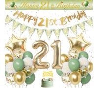 21st Birthday Decorations for Her Him, Green Gold 21st Birthday Balloons | 21st Party Decorations, Banners Birthday Sash Number 21 Balloons Cake Topper Party Supplies Decor