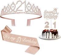 21st birthday decorations for her, Including 21st birthday sash, cake topper, crown, candles，21st birthday gifts for her, 21st birthday decorations for women