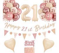 21st Birthday Decorations for Her, Retro Blush Pink Balloons, Unique Triangle Flag Banner, 21st Birthday Balloons, Rose Gold White Sand Nude Balloon Set
