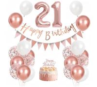 21st Birthday Decorations for Her - Rose Gold Balloon Party Set with Number 21 Foil Balloons, Happy Birthday Banner, Confetti Balloons and Cake Topper - Elegant Party Supplies Kit for Women