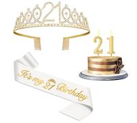 21st Birthday Decorations for Her with 21st Birthday Sash White and Tiara Gold, 21 Candles Gold, 21 Year Old Gifts for Her