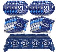 21st Birthday Decorations for Him Blue Silver Happy 21st Birthday Decorations for Boys Men Includes Happy 21th Birthday Napkins Tablecloth Plates for 21 Years Old Bday Party Supplies Anniversary Decor