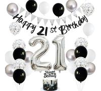 21st Birthday Decorations for Him Her, 21st Banner Black Silver White 21st Balloons Number 21 Foil Balloon for Men Women 21 Birthday Year Old Party Decoration