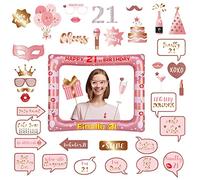 21st Birthday Decorations Girls Boys,Rose Gold Inflatable Selfie Frame&38Pcs 21st Birthday Photo Booth Props,Giant Inflatable Party Photo Booth Frame for Girls Ladies 21stBirthday Party Decorations
