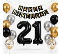21st Birthday Decorations Gold Silver Black, Birthday Banner Number 21 Foil Balloons Metallic Gold Silver Latex Confetti Balloons for 21 Years Men Women Party Supplies(21st)